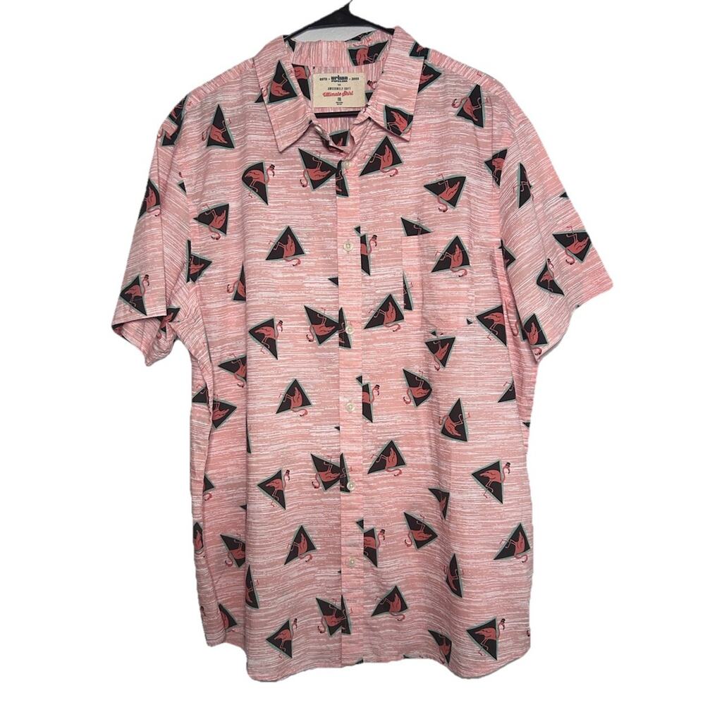 Retro 80s Style Flamingo Geometric Print Short Sleeve Shirt Pink Men’s XXL